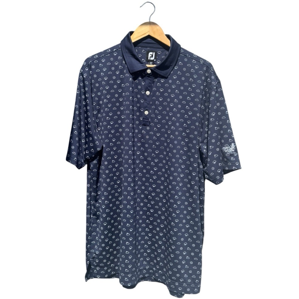 FootJoy Lisle Weather Print Golf Polo Navy Desert Willow Golf Resort Mens XL EUC